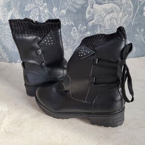 NEW Faux Leather Black Boots with Knit Cuff Size 36 EU (US 6)